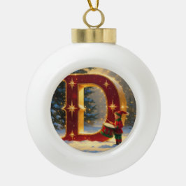 Letter D Christmas Drummer Personalized Initial セラミックボールオーナメント