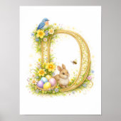 Letter D Gold Spring Nature Monogram Blue Bird ポスター (正面)