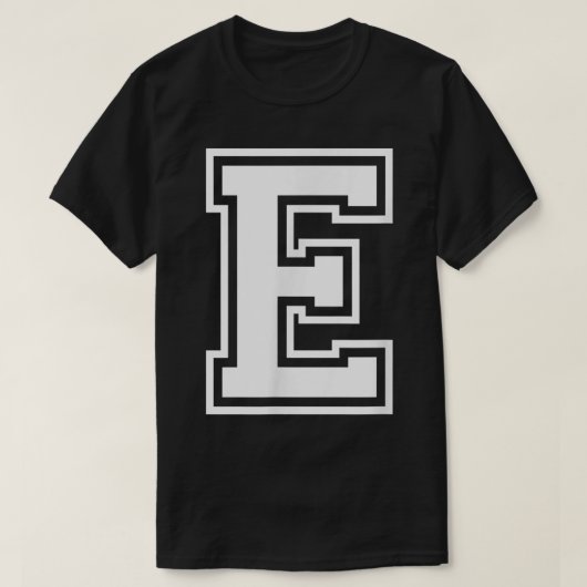 Letter E名前イニシャルVarsityアルファベットモノグラム Tシャツ (デザイン正面)