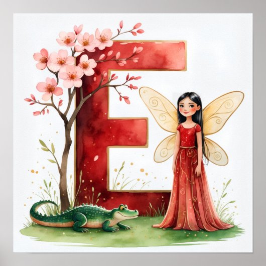 Letter E Alligator Fairy Poster Wildlife Alphabet ポスター (正面)