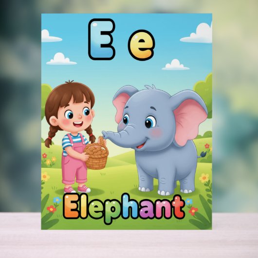 Letter E Alphabet Poster – E is for Elephant アクリルサイン (ニュートラル)