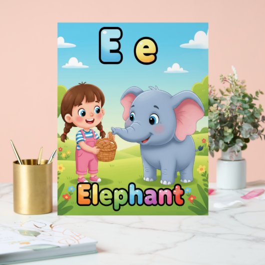 Letter E Alphabet Poster – E is for Elephant アクリルサイン (ウェディング)