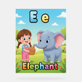 Letter E Alphabet Poster – E is for Elephant アクリルサイン