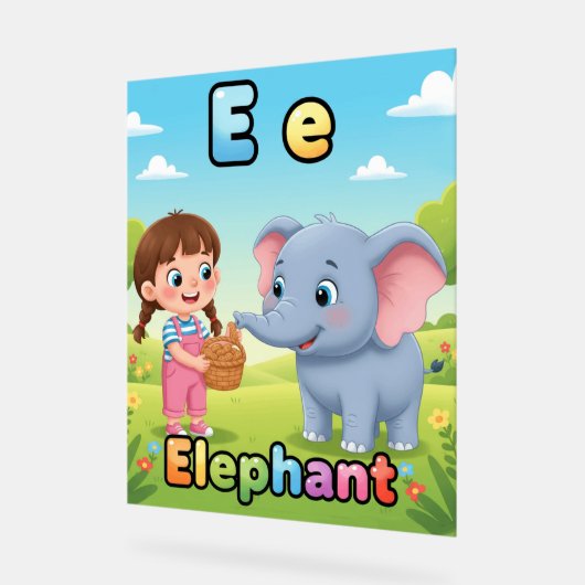 Letter E Alphabet Poster – E is for Elephant アクリルサイン (傾斜)