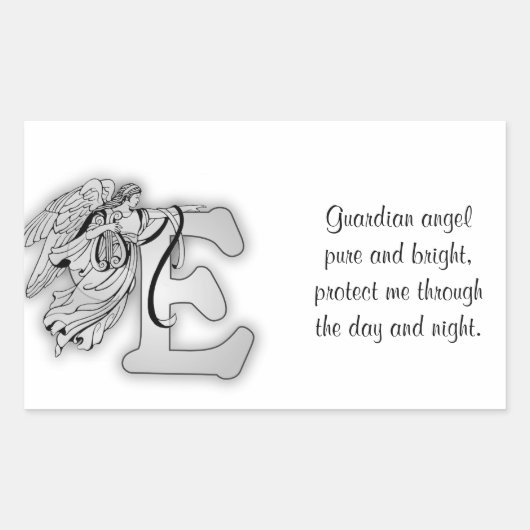 Letter E angelモノグラムイニシャルブラックと 長方形シール (正面)