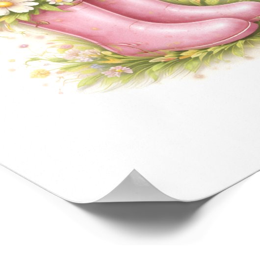 Letter E Gold Spring Nature Monogram Bird and Boot ポスター (角)