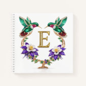 Letter E Jeweled Hummingbird Personalized Wedding ノートブック (正面)