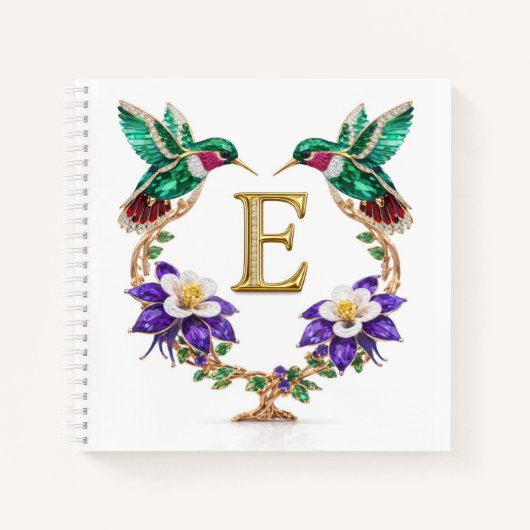 Letter E Jeweled Hummingbird Personalized Wedding  ノートブック (正面)