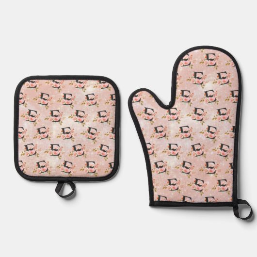 Letter E Oven Mitt & Pot Holder Set 鍋つかみ&鍋敷きセット (正面)