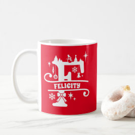 Letter Fクリスマスモノグラムイニシャル名赤 コーヒーマグカップ
