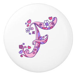 Letter Fモノグラムハートと花プルノブ セラミックノブ