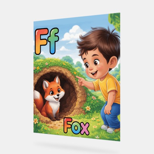 Letter F Alphabet Poster – F is for Fox アクリルサイン (傾斜)