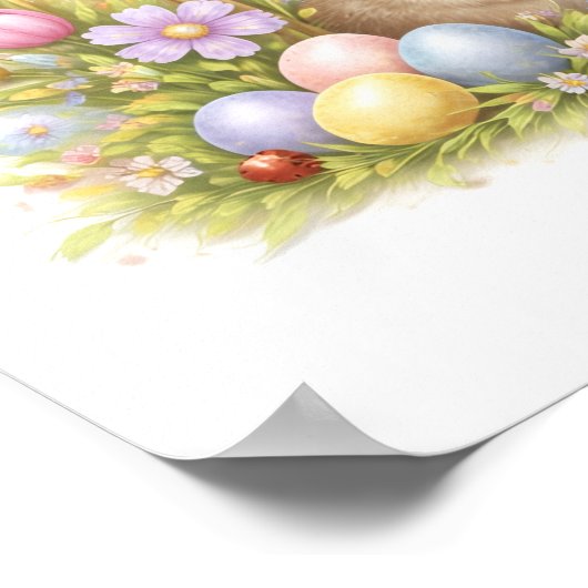 Letter F Gold Spring Nature Monogram Hedgehog Kids ポスター (角)