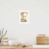 Letter F Gold Spring Nature Monogram Hedgehog Kids ポスター (キッチン)
