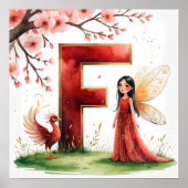 Letter F Phoenix Bird Fairy Poster Mythical Art ポスター (正面)