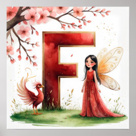 Letter F Phoenix Bird Fairy Poster Mythical Art ポスター