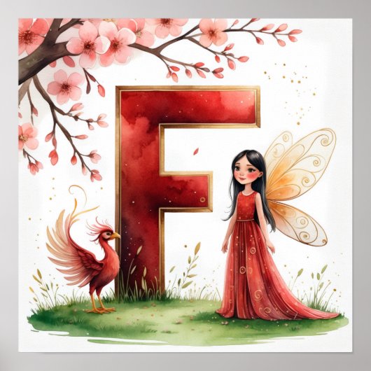 Letter F Phoenix Bird Fairy Poster Mythical Art ポスター (正面)