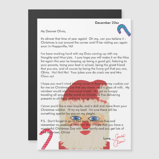 Letter from Santa Candy Canes Child's Name (正面/裏面)