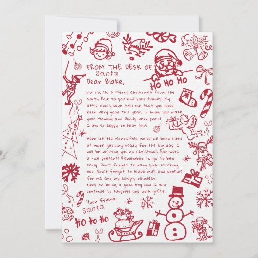  Letter from Santa Hand Draw Doodle, Santa 招待状 (正面)