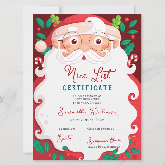 Letter from Santa Nice List Certificate Christmas (裏面)