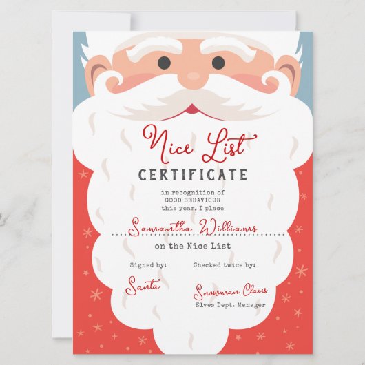 Letter from Santa Nice List Certificate Christmas  (裏面)