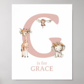 Letter Gモノグラムボホサファリ動物子供部屋壁 ポスター (正面)