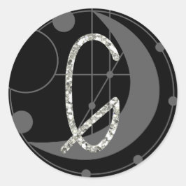 Letter Gルーン文字モノグラム幾何学的ムーンブラック ラウンドシール