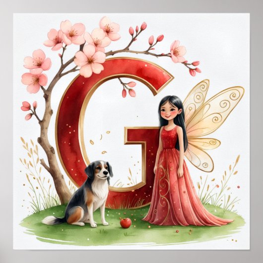 Letter G Chinese Dog Fairy Poster - Alphabet Art ポスター (正面)