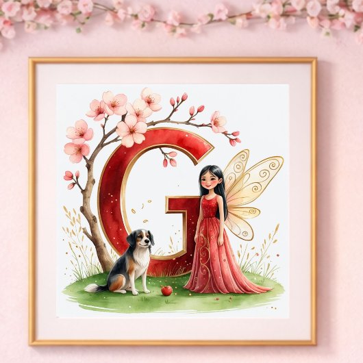 Letter G Chinese Dog Fairy Poster - Alphabet Art ポスター