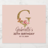 Letter G Gold Monogram Blush Pink Roses ビールラベル (シングルラベル)