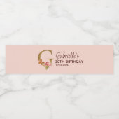 Letter G Gold Monogram Blush Pink Roses ペットボトルラベル (シングルラベル)