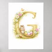 Letter G Gold Spring Nature Monogram Chipmunk Kids ポスター (正面)
