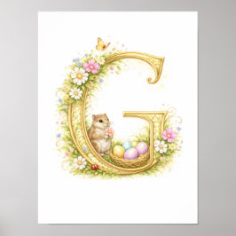 Letter G Gold Spring Nature Monogram Chipmunk Kids ポスター