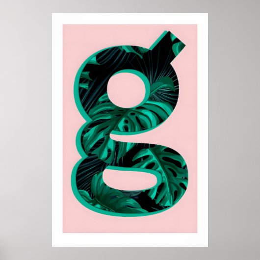 Letter G Print Monstera Plant Typography, A3A4 ポスター (正面)