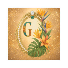 Letter G Tropical Monogram Gold Metal Wall Art メタルプリント