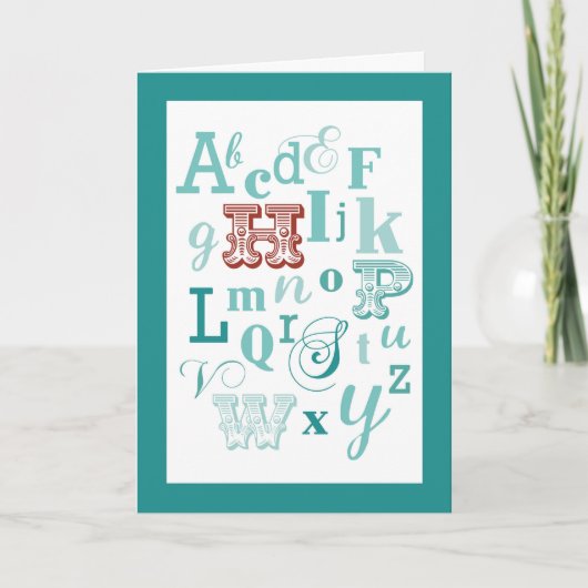 Letter Hイニシャル名アルファベット誕生日ティール(緑がかった色)&赤 カード (正面)