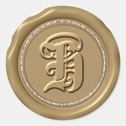 *~* Letter Hダイヤモンドサークルシール金ゴールドワックスシール ラウンドシール (正面)