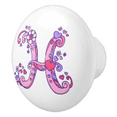 Letter H doodle art pink and purple handle knob セラミックノブ (右)