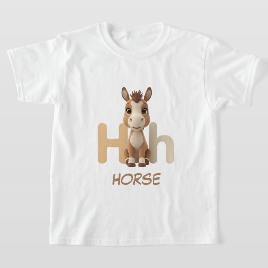 Letter H Horse Educational Kids T-Shirt | Uppercas Tシャツ (レイダウン)