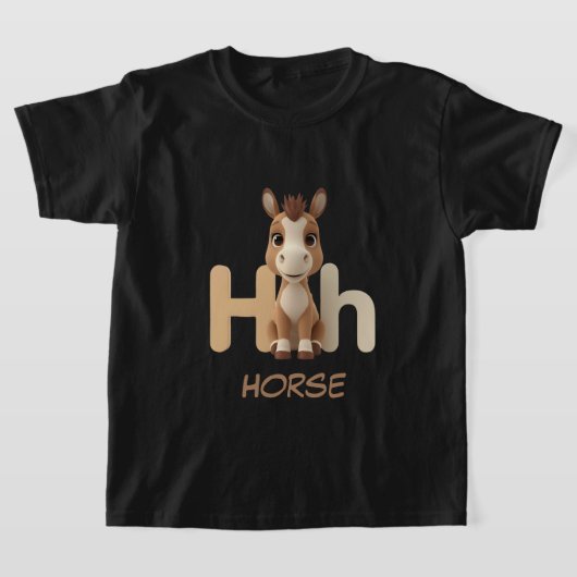 Letter H Horse Educational Kids T-Shirt | Uppercas Tシャツ (レイダウン)
