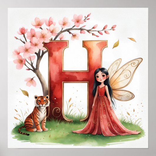 Letter H Tiger Fairy Poster - Alphabet Art ポスター (正面)