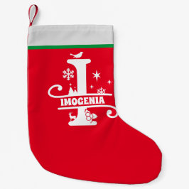 Letter Iクリスマスモノグラムイニシャル名赤白 スモールクリスマスストッキング