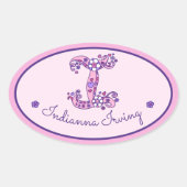 Letter Iモノグラム女カスタムの子の名前ピンクのステッカー 楕円形シール (正面)