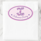 Letter Iモノグラム女カスタムの子の名前ピンクのステッカー 楕円形シール (バッグ)