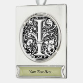 Letter I中世モノグラムアールヌーボー シルバープレートバナーオーナメント (左)