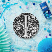 Letter I中世モノグラムアールヌーボー ペーパープレート (パーティー)