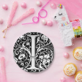 Letter I中世モノグラムアールヌーボー ペーパープレート (パーティー)