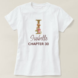 Letter I ゴールドモノグラム ブッシュピンクのバラ 誕生日 Tシャツ