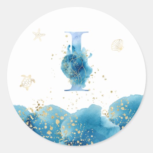 *~* LETTER I – 海海ビーチ封筒シール ラウンドシール (正面)