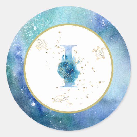 *~* LETTER I - 航海のビーチ封筒ステッカー ラウンドシール (正面)